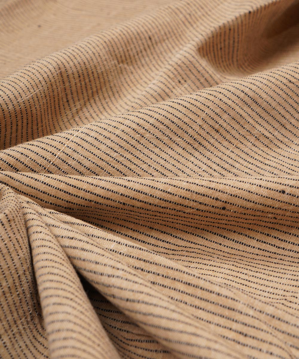 Beige blue stripes handspun handwoven bengal cotton fabric