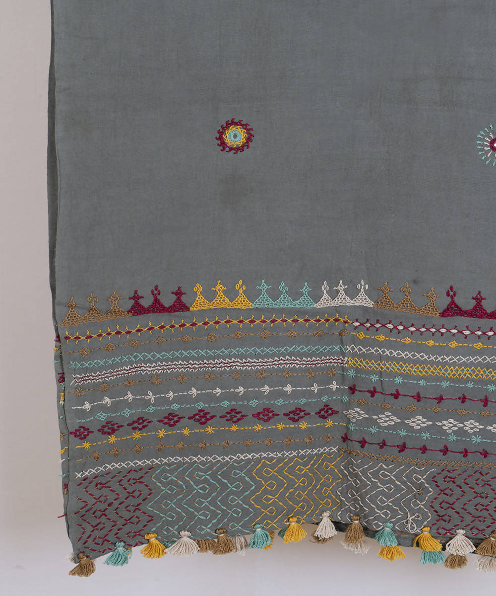 Grey lambani hand embroidered cotton stole