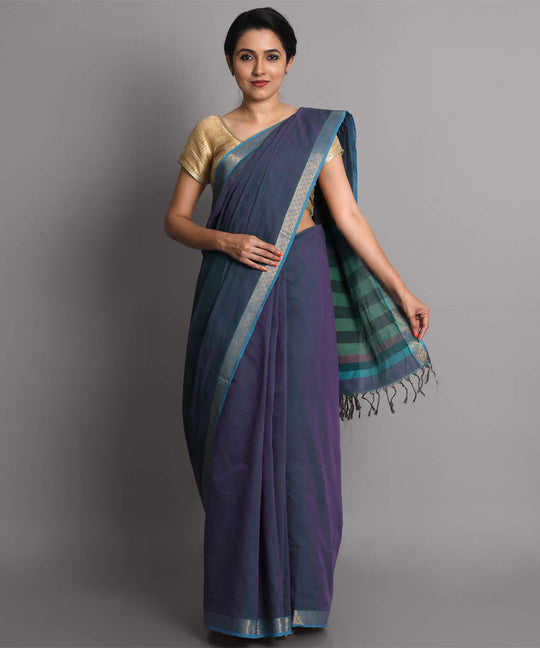 Purple jamdani cotton handwoven saree