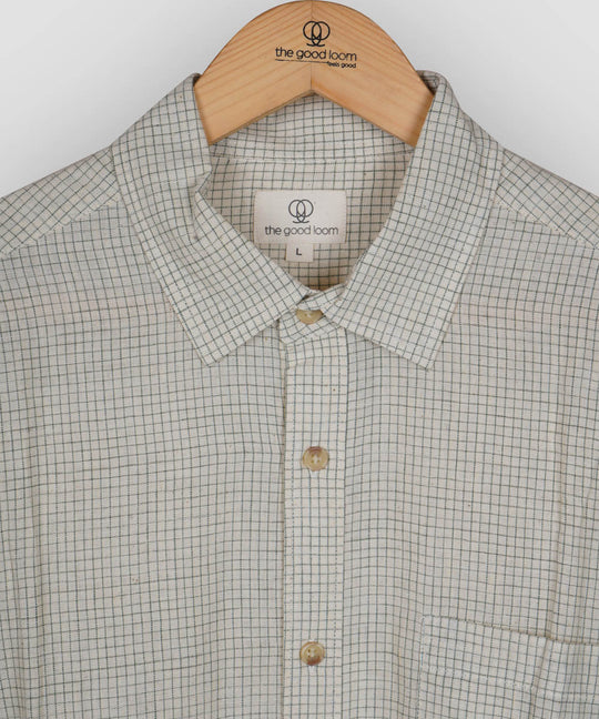White dark blue checks regular collar cotton shirt