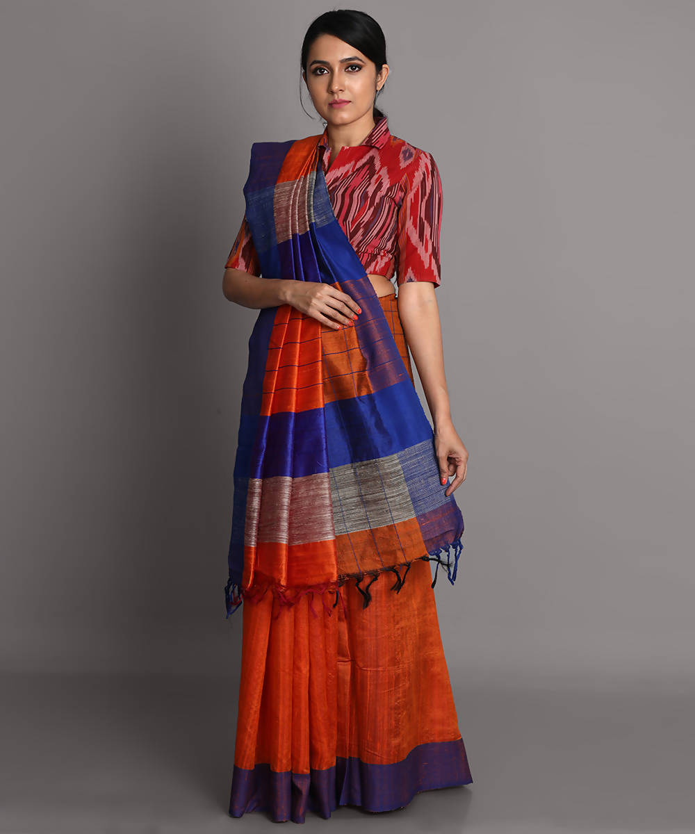 Orange handwoven tussar silk saree