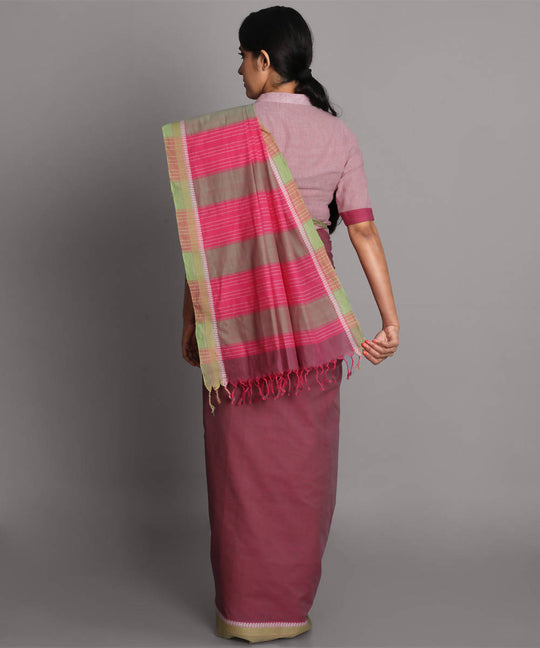 Mauve cotton handwoven saree