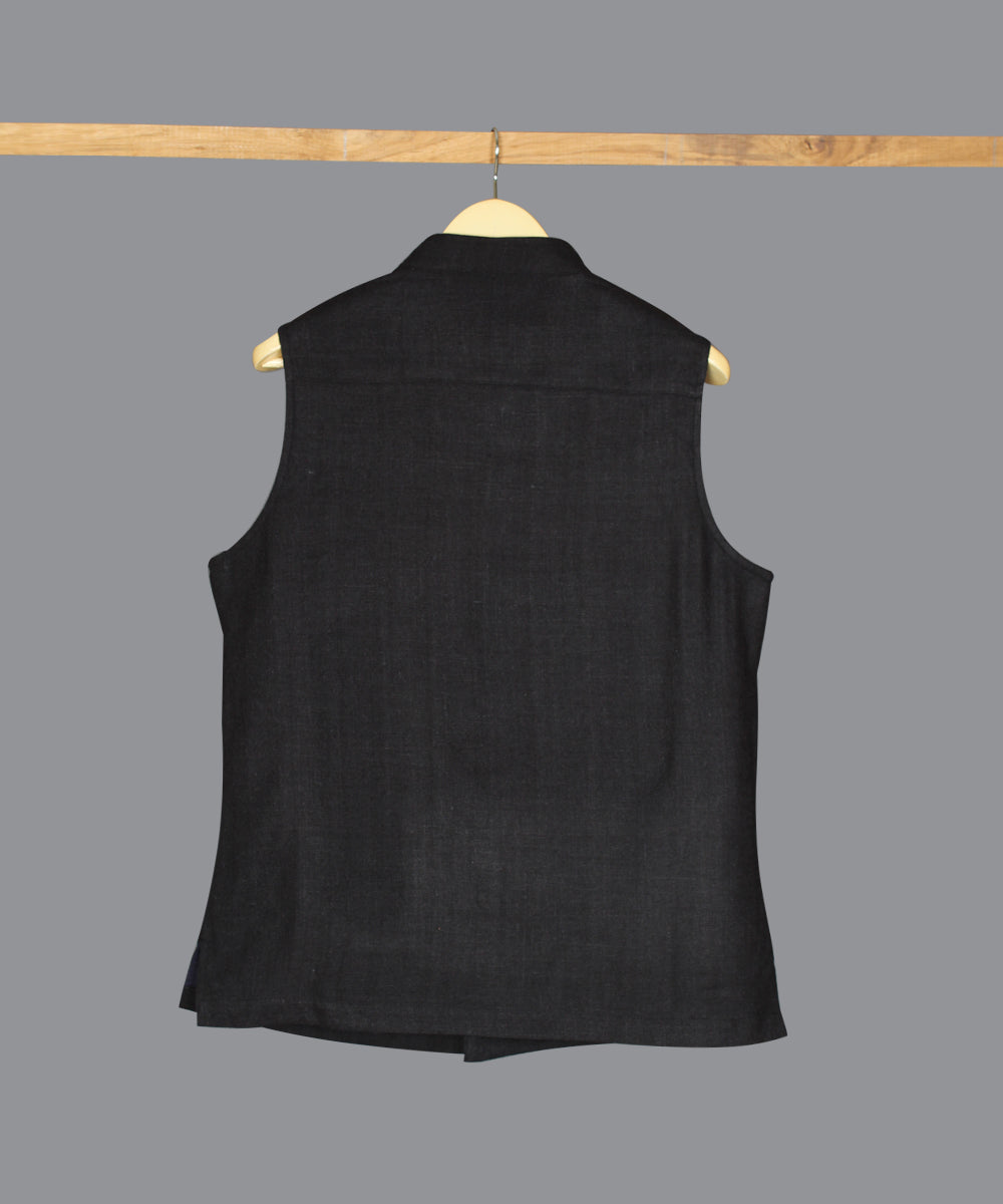 Black noil silk nehru jacket
