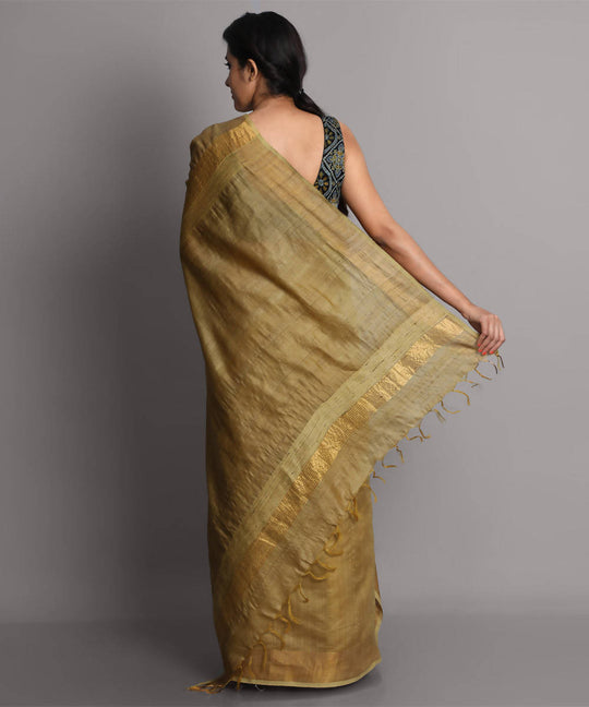 Golden handwoven tussar silk saree