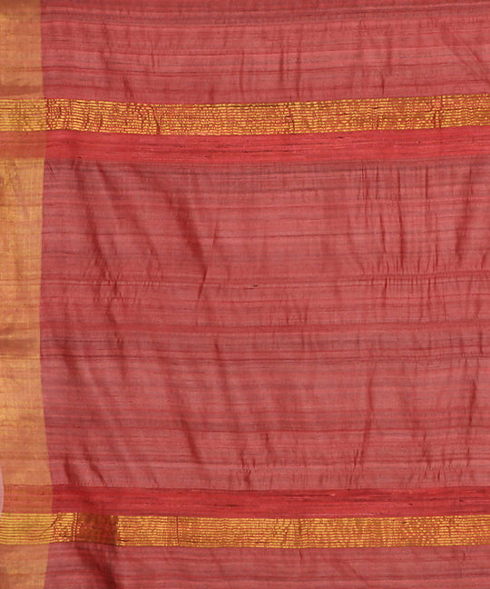 Light red handwoven tussar silk saree