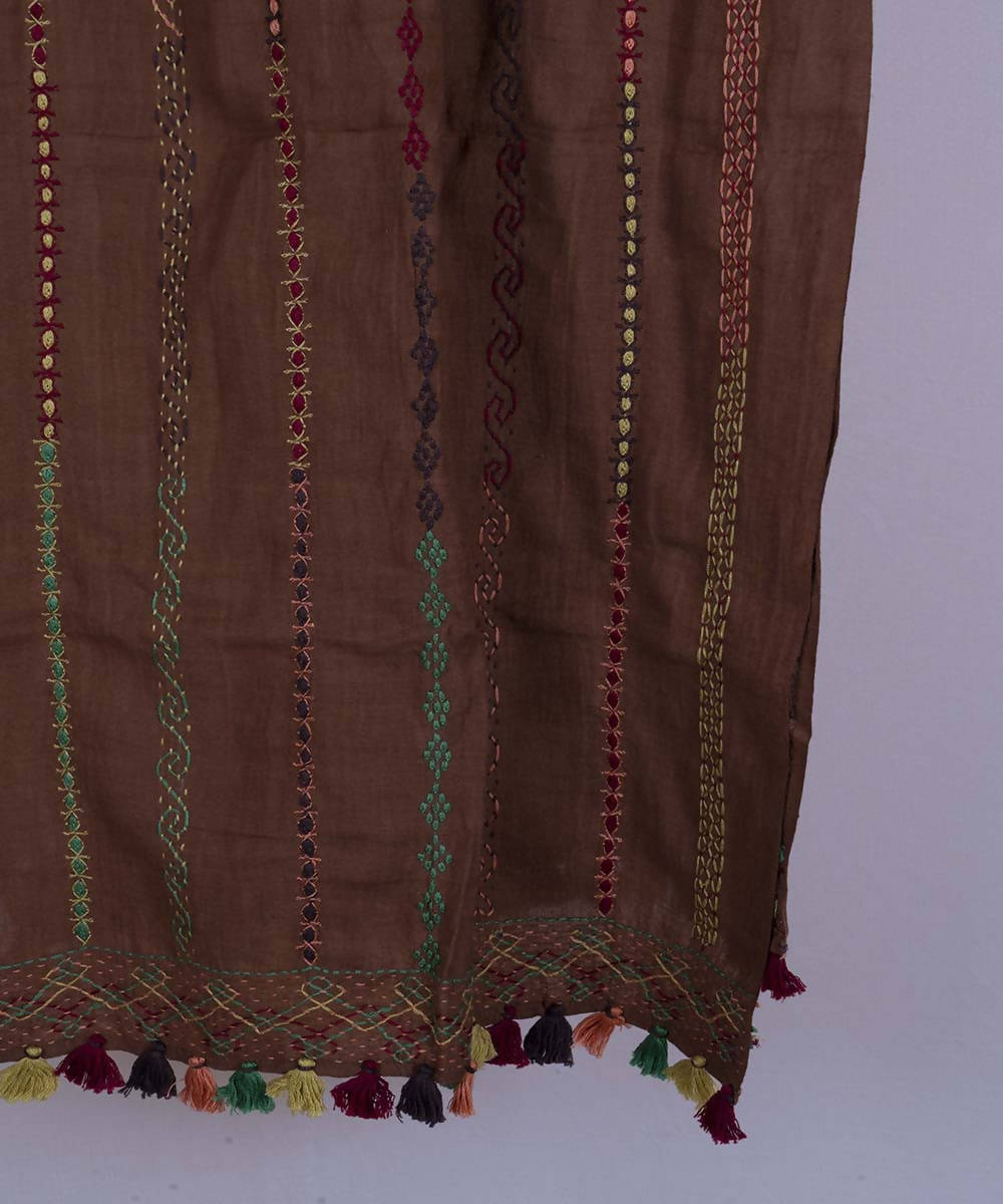 Brown lambani hand embroidered cotton stole