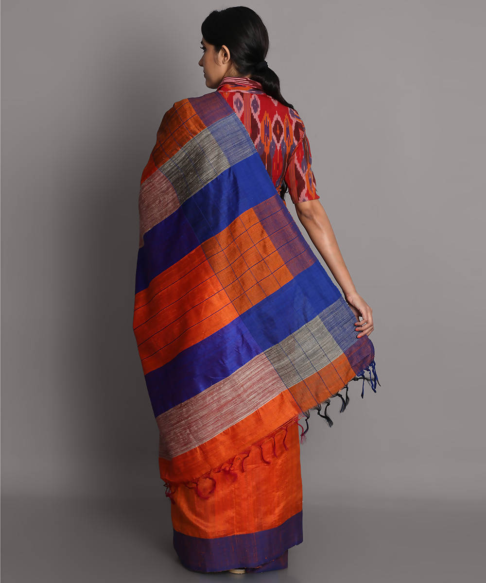 Orange handwoven tussar silk saree
