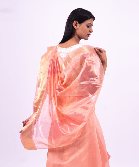 Pink handwoven maheshwari cotton silk saree