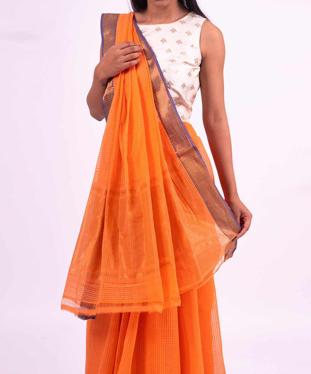 Light orange handwoven mangalagiri cotton saree