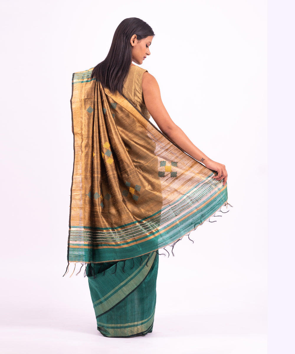Green golden handwoven tussar silk saree