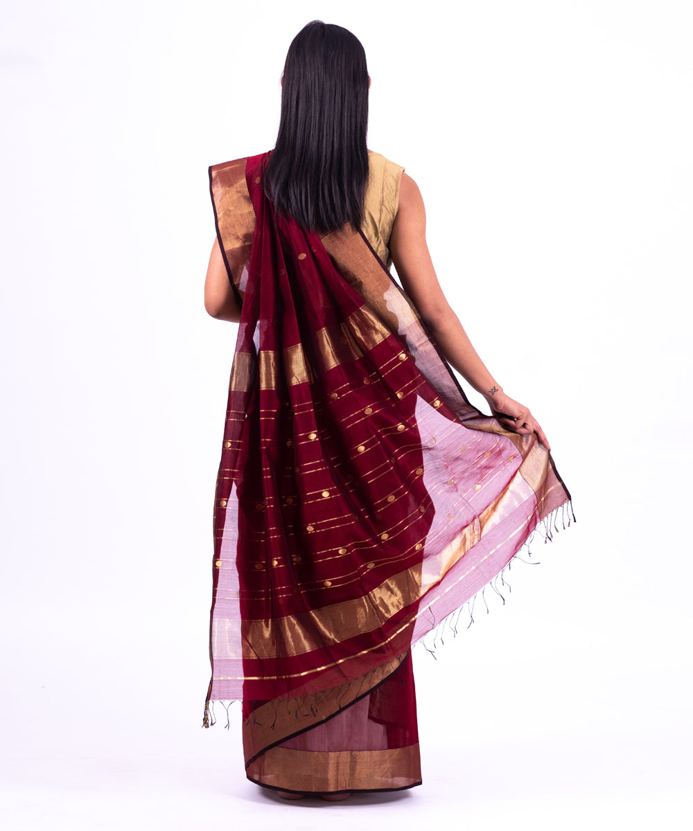Maroon handwoven maheshwari cotton silk saree