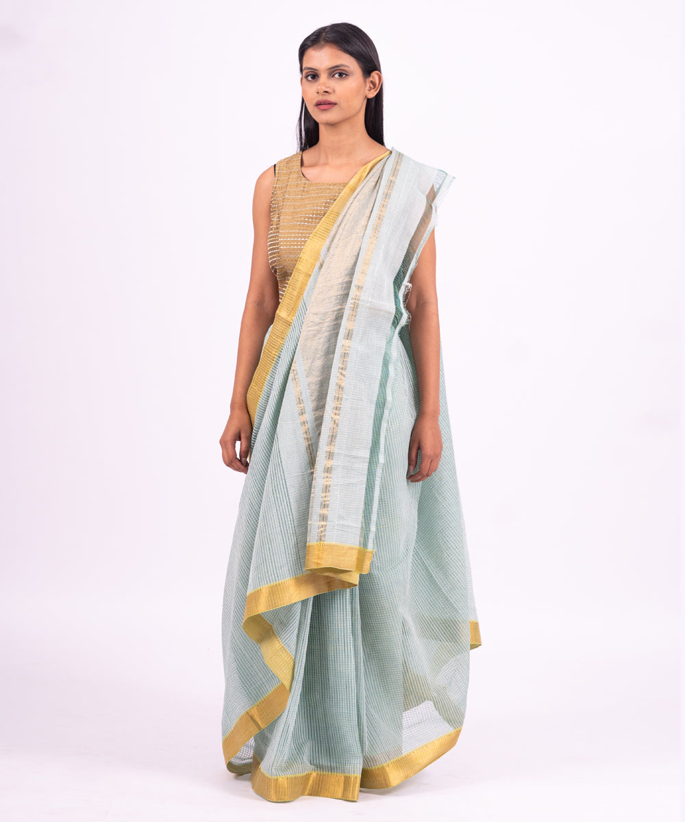 Affordable mangalagiri cotton woven casual saree in blue color – Desi Potli®