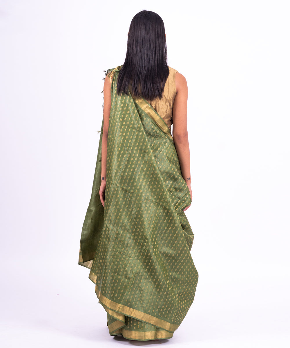 Green handwoven tussar silk saree