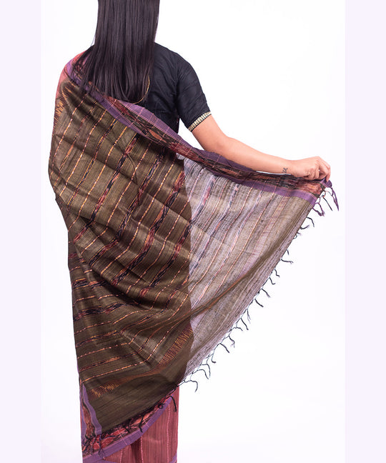Purple handwoven tussar silk saree