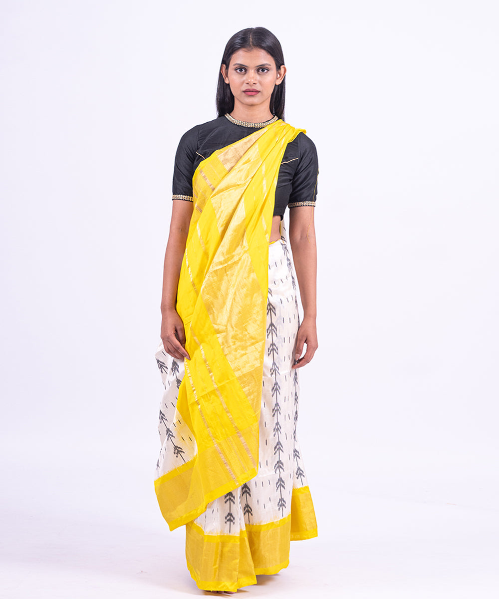 Cream yellow handwoven pochampally ikat saree
