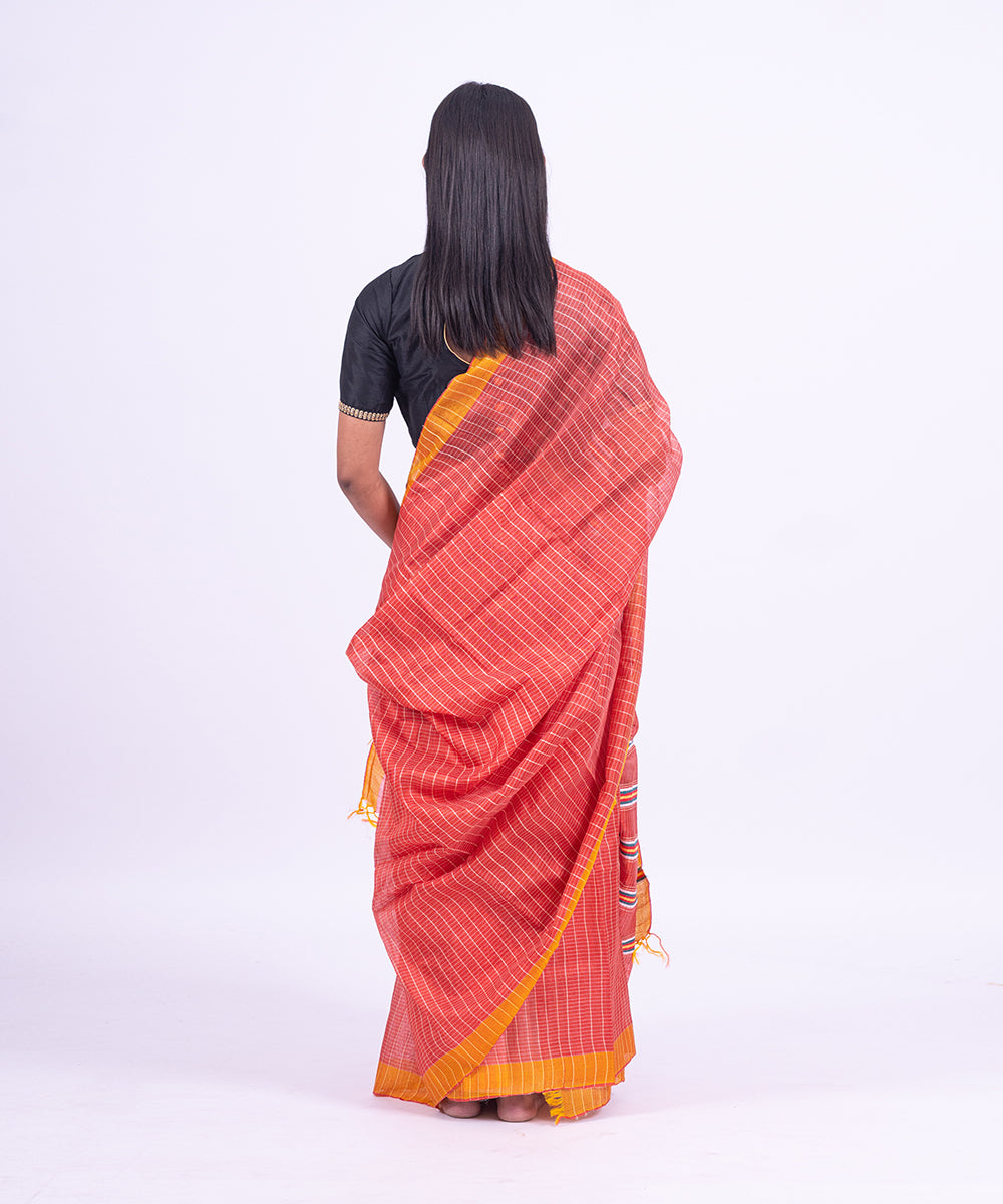 Red handwoven tussar silk saree