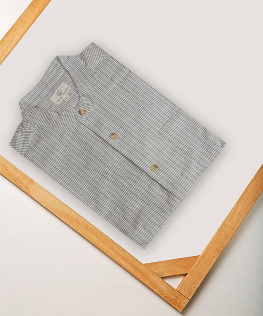 Light grey stripes mandarin collar cotton shirt