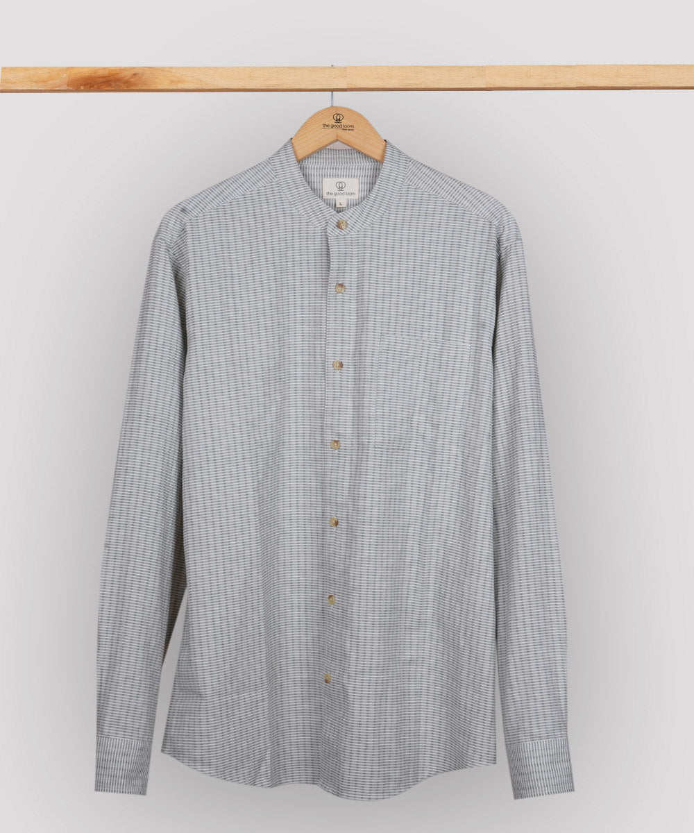 Light grey stripes mandarin collar cotton shirt