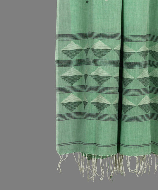 Green handloom cotton jamdani stole