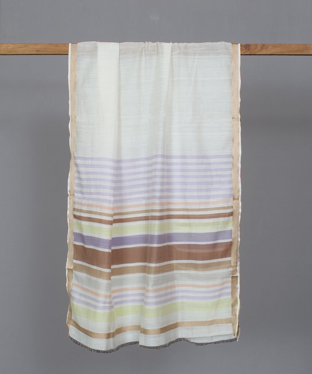 Multicolor stripes silk cotton stole