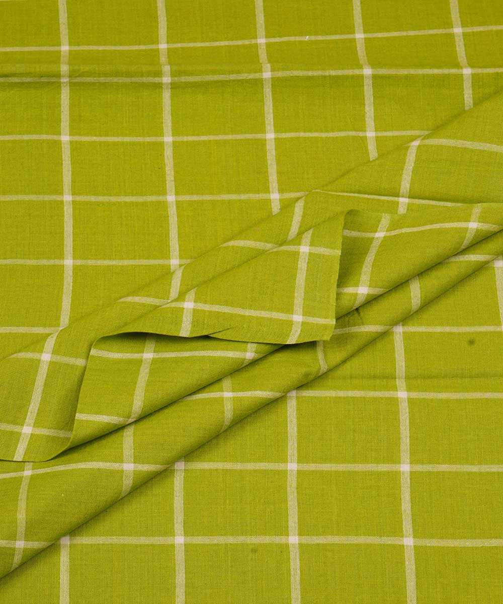 Green checks handwoven cotton fabric
