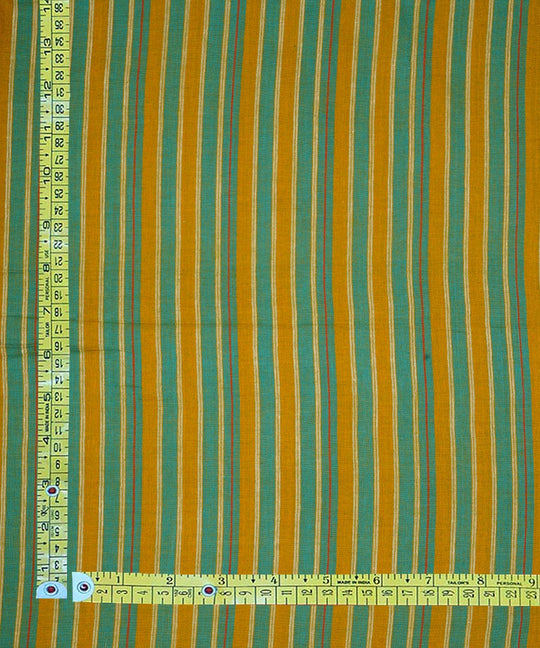 Green yellow handwoven stripe cotton fabric