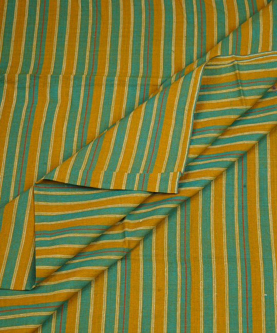 Green yellow handwoven stripe cotton fabric
