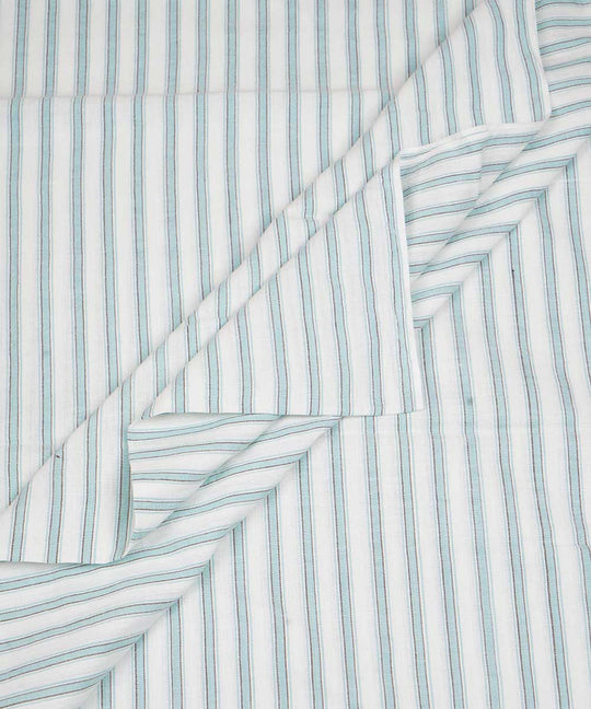 White light aqua handwoven stripe cotton fabric