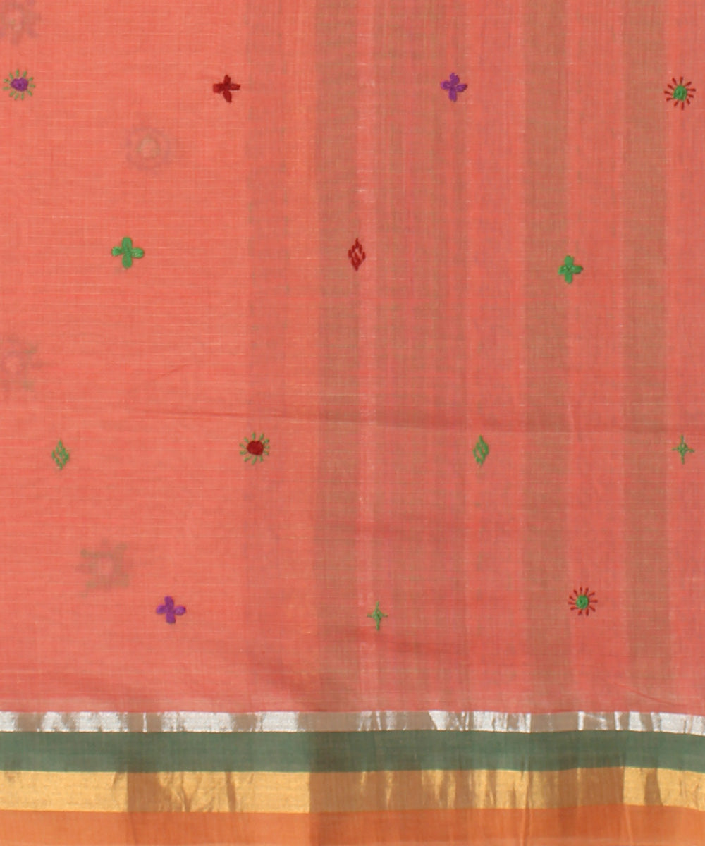 Peach hand embroidery cotton saree