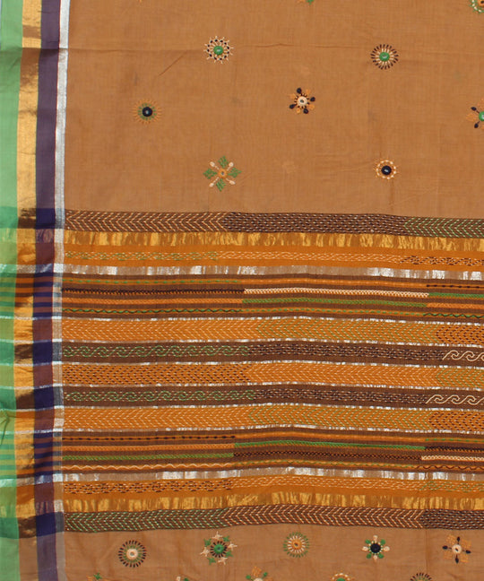 Beige hand embroidery cotton saree