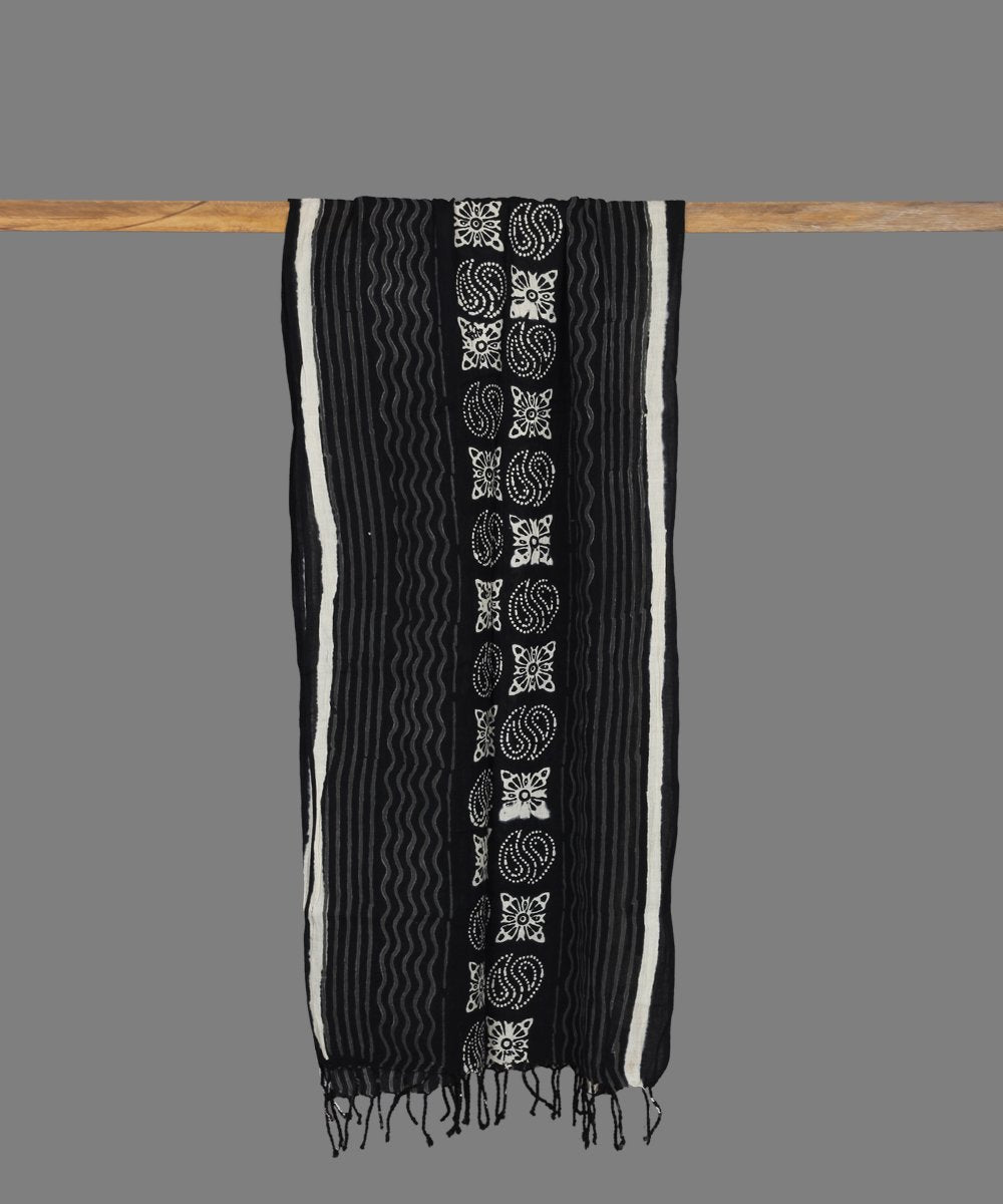 Black Chuna Patri Block Printed Cotton Stole