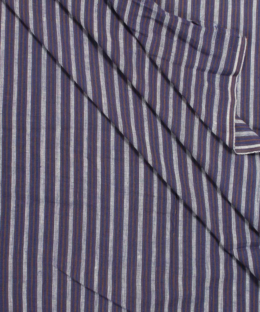 1.3m blue grey stripe handwoven handspun fabric