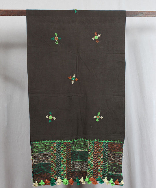 Mehendi green lambani hand embroidered cotton stole