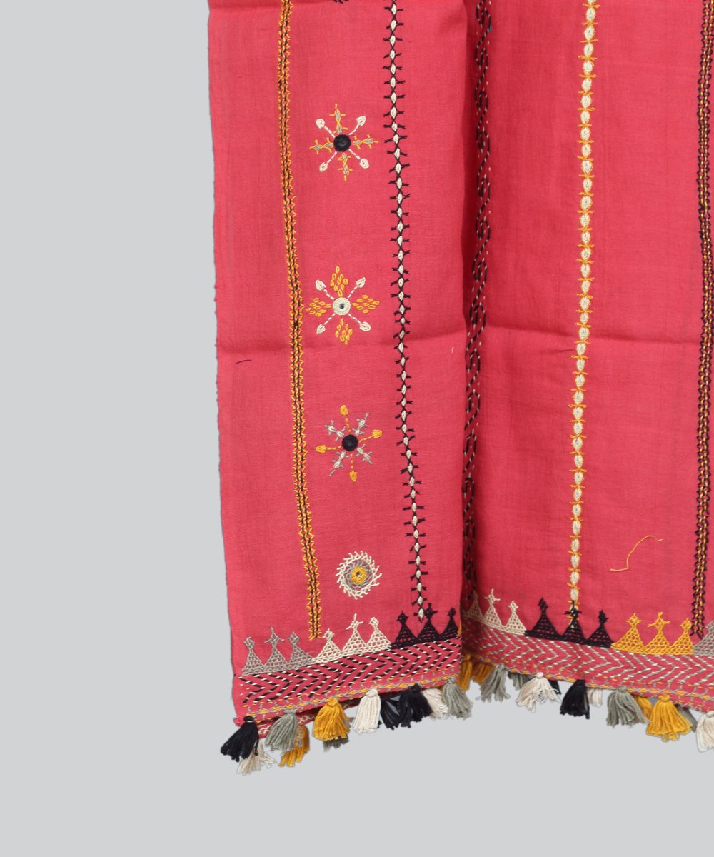 Pink Lambani Hand Embroidery Cotton Stole