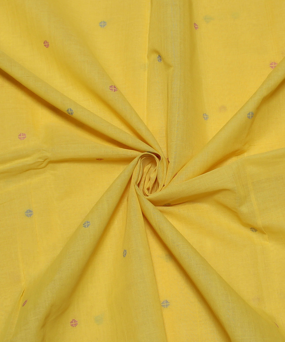 1.4m Yellow pink and grey handwoven cotton fabric