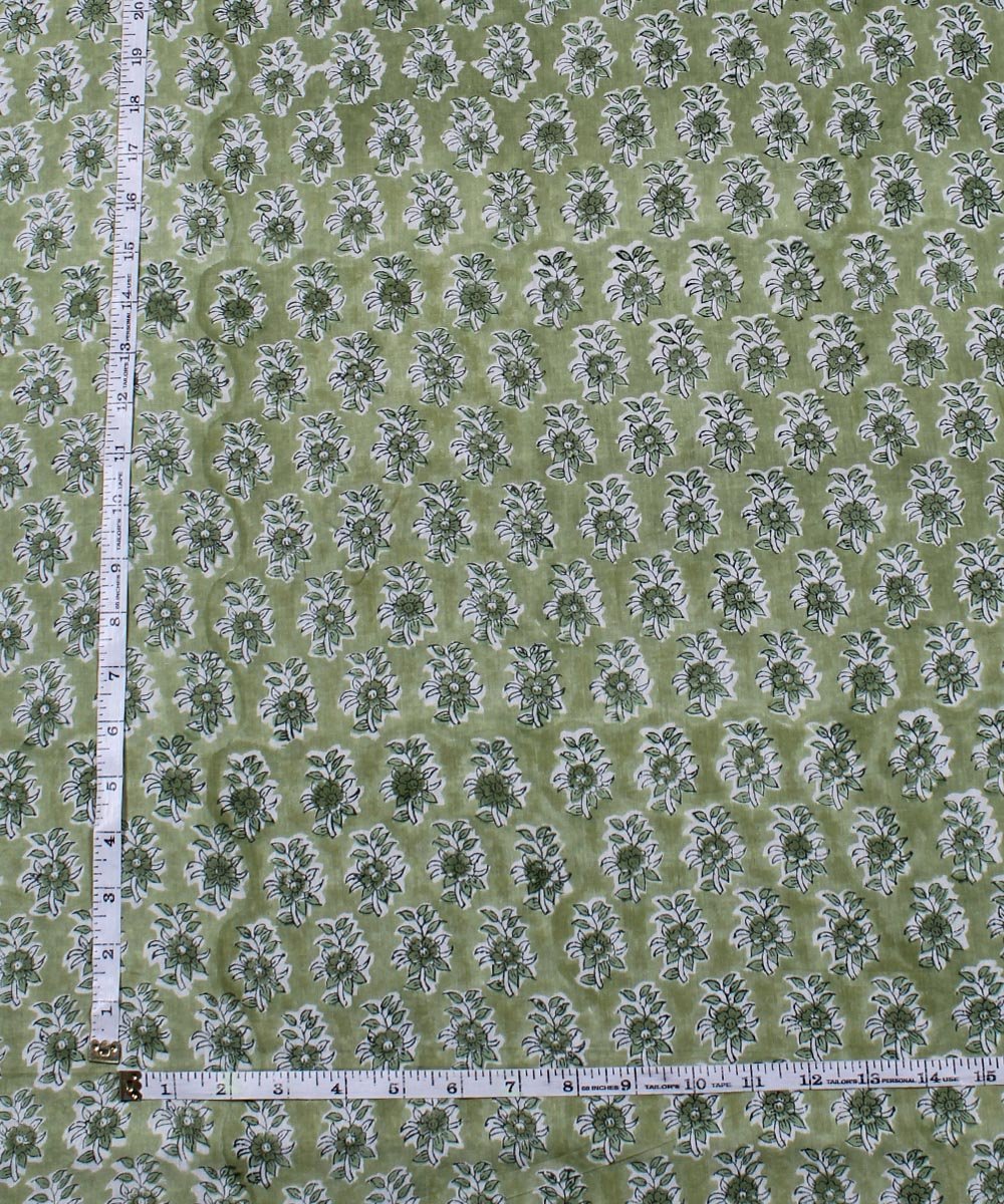 0.48m Lime green handblock print cotton fabric