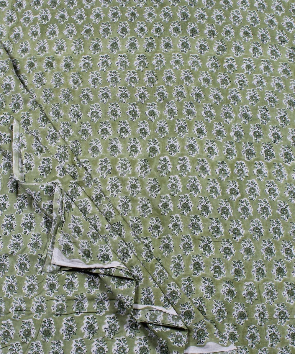 0.48m Lime green handblock print cotton fabric