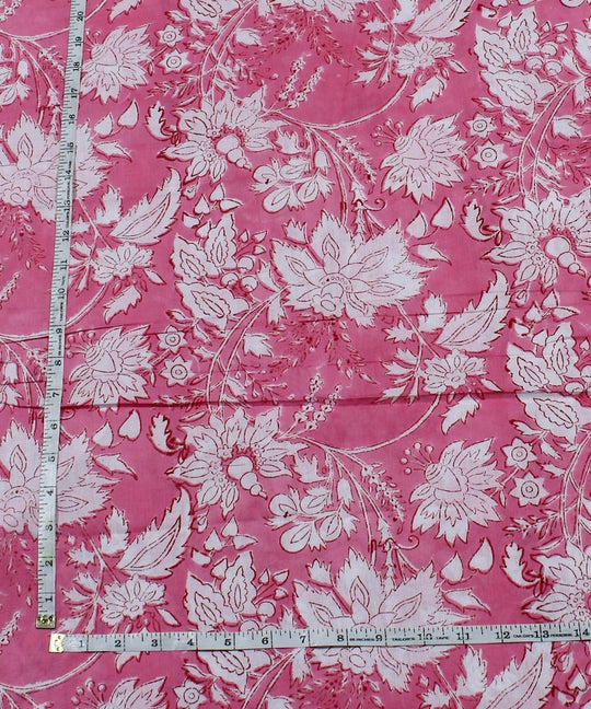 0.45m Pink white floral block print cotton fabric