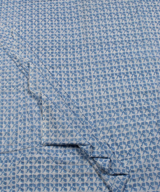 0.58m White blue floral block print cotton fabric