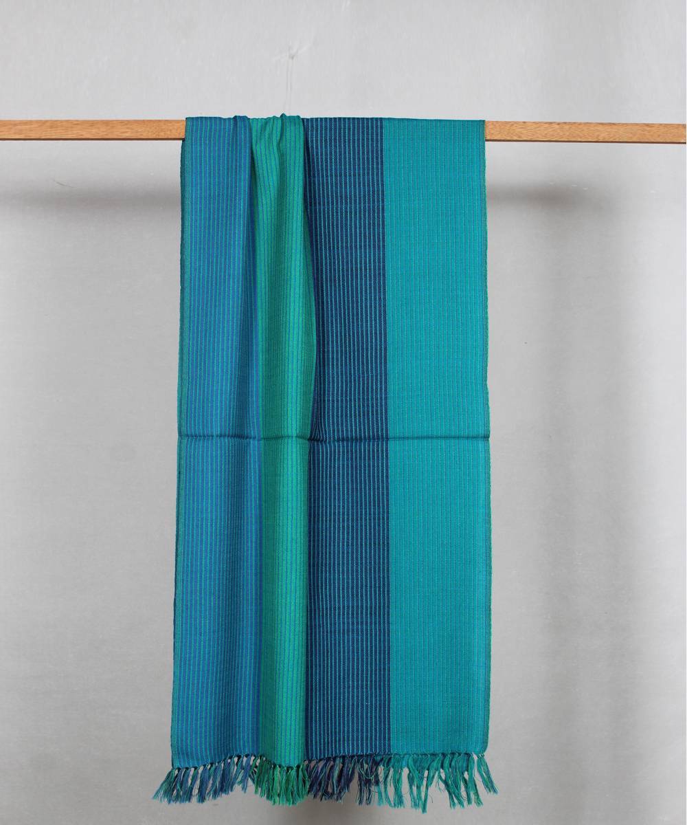 Striped blue green handloom woolen stole
