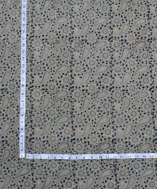 Beige white paisley motif handblock printed cotton kalamkari fabric