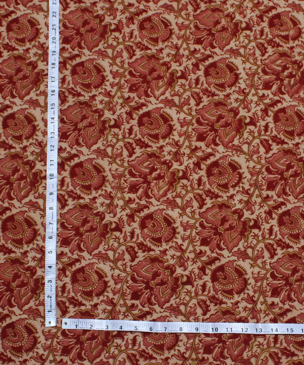 White pink handblock printed cotton kalamkari fabric