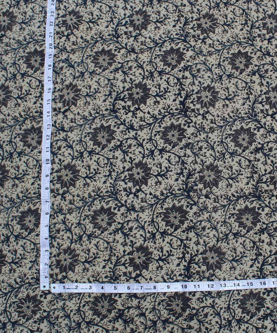 Beige grey handblock printed cotton kalamkari fabric