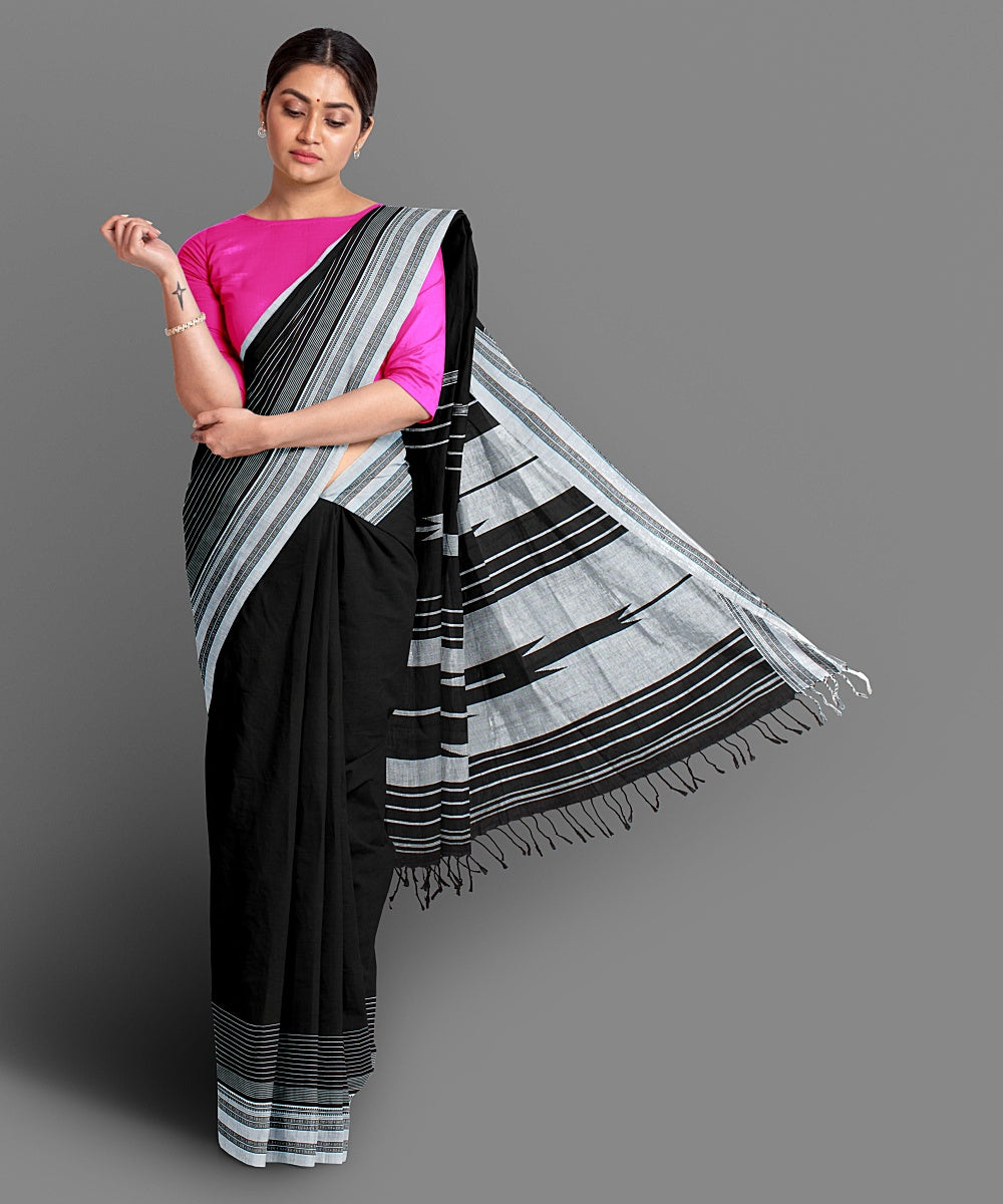 Black white handwoven cotton ilkal saree