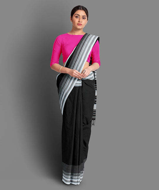 Black white handwoven cotton ilkal saree