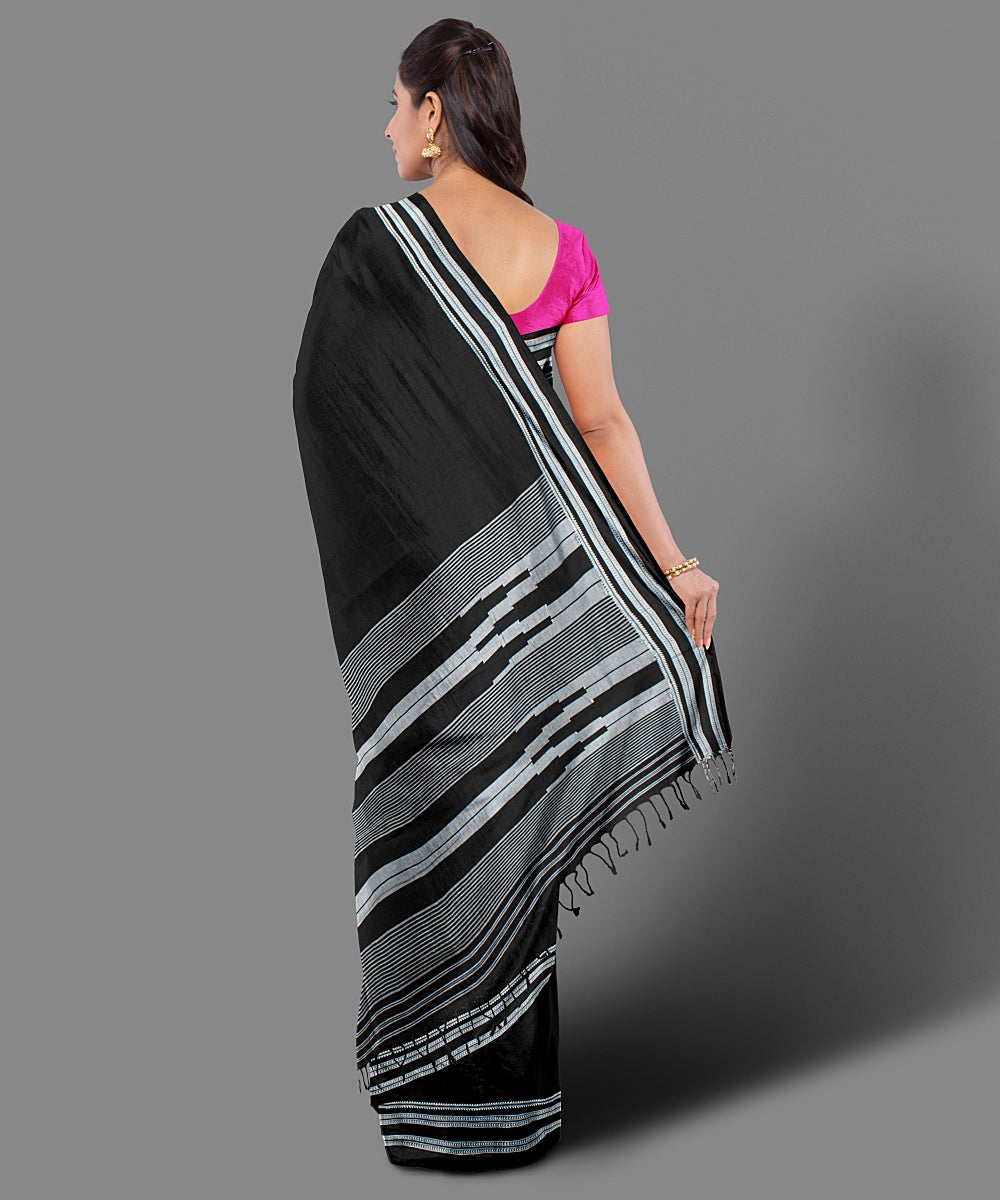 Black white hand woven cotton ilkal saree