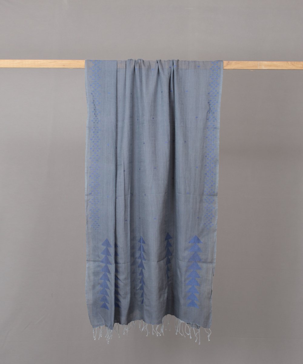 Bluish grey jamdani stole in blue motif