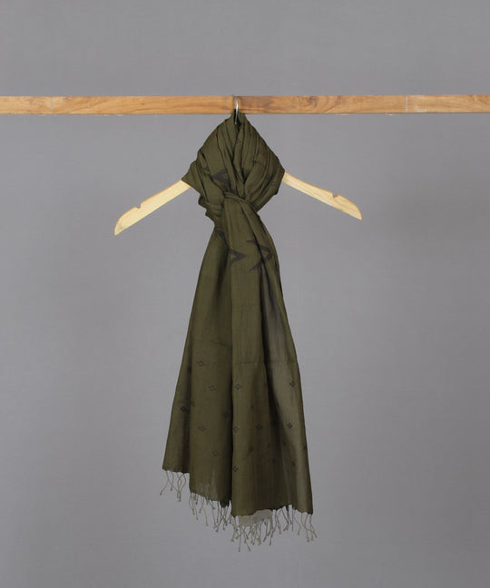 Dark olive with traditional black motif stole