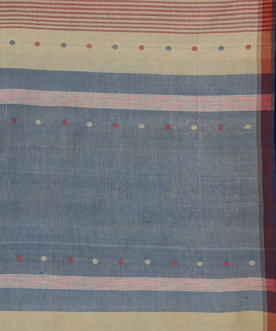 Beige blue cotton srikakulam jamdani handwoven saree