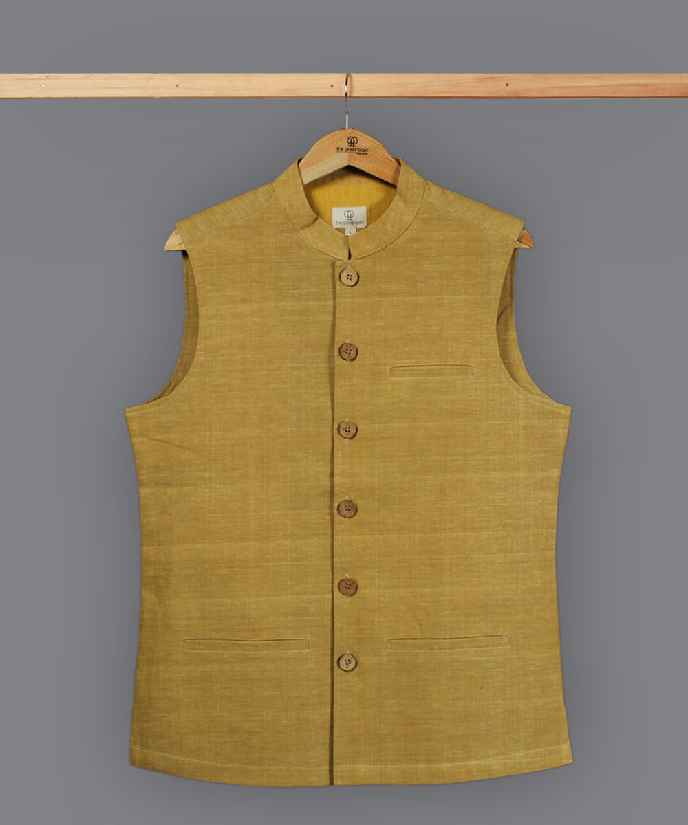 Mustard yellow cotton nehru jacket